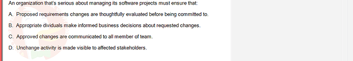 SWR302_SU24_FE_352088_1 - (Choose 1 answer)   An organization that's serious about managing its software projects must ensure that: A.