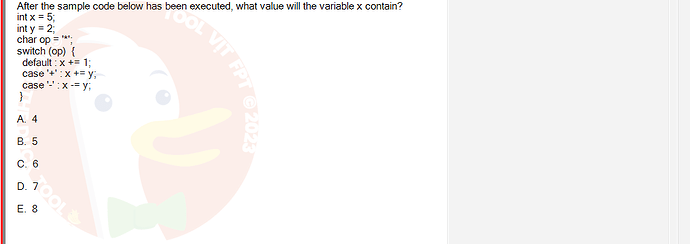 PRF192_SP24B5_FE_798937_imageIndex - (Choose 1 answer)   After the sample code below has been executed, what value will the