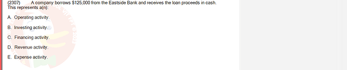 ACC101_SU24_FE_647733_1 - (Choose 1 answer)   A company borrows $125,000 from the Eastside Bank and receives the loan