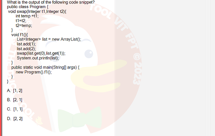 PRO192_SU24_FE2_616897_1 - (Choose 1 answer)   What is the output of the following code snippet? public class Program { void