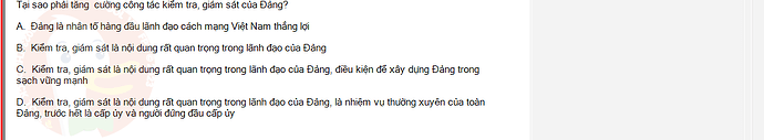 VNR202_SU24_FE_917725_1 - (Choose 1 answer)   Tại sao phải tăng cường công tác kiểm tra, giám sát của