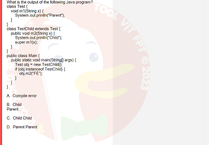 PRO192_SU24_FE2_616897_1 - (Choose 1 answer)   What is the output of the following Java program? class Test { void m1(String