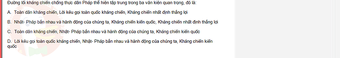 VNR202_SU24_FE_917725_1 - (Choose 1 answer)   Đường lối kháng chiến chống thực dân Pháp thể hiện tập trung