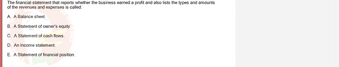 ACC101_SU24_FE_647733_1 - (Choose 1 answer)   The financial statement that reports whether the business earned a profit and