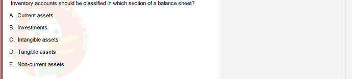 ACC101_SU24_FE_647733_1 - (Choose 1 answer)   Inventory accounts should be classified in which section of