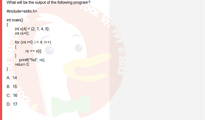 PRF192_SP24B5_FE_798937_imageIndex - (Choose 1 answer)   What will be the output of the following program? #include<stdio.h> int main() { int x[4] =