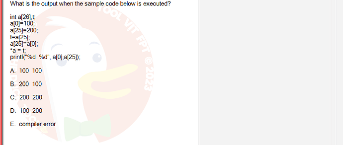 PRF192_SP24B5_FE_798937_imageIndex - (Choose 1 answer)   What is the output when the sample code below is executed? int