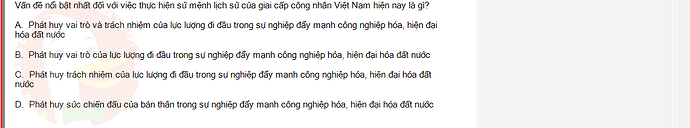 MLN131_SU24_1_887454_1 - (Choose 1 answer)   Vấn đề nổi bật nhất đối với việc thực hiện sứ mệnh