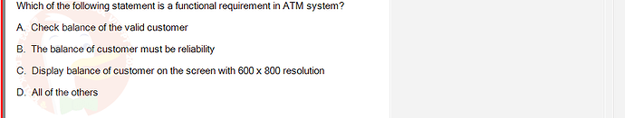 SWE201c_SP25_RE_519519_1 - (Choose 1 answer)   Which of the following statement is a functional requirement in ATM system? A.