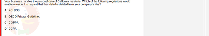 ITE302c_SU24_FE_982599_1 - (Choose 1 answer)   Your business handles the personal data of California residents. Which of the