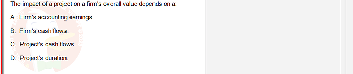 FIN202_SU24_FE_339519_1 - (Choose 1 answer)   The impact of a project on a firm's overall value