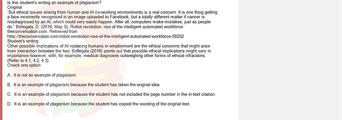 SSL101c_SU24_RE_918145_1 - (Choose 1 answer)   Is this student's writing an example of plagiarism? Original "But ethical issues arising from