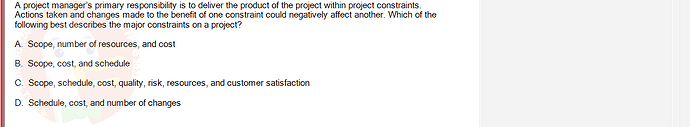 PMG201c_SU24_2_30201_1 - (Choose 1 answer)   A project manager's primary responsibility is to deliver the product of the