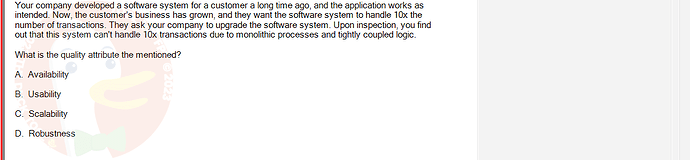 SWR302_FA24_FE_601568_1 - (Choose 1 answer)   Your company developed a software system for a customer a long time