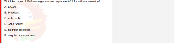 NWC204_SU24_FE_635748_1 - (Choose 2 answers)   Which two types of IPv6 messages are used in place of