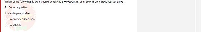 MAS202_FA24_RE_113118_1 - (Choose 1 answer)   Which of the followings is constructed by tallying the responses