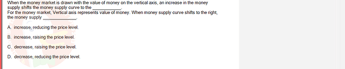 ECO121_FA24_FE_429504_1 - (Choose 1 answer)   When the money market is drawn with the value of money on