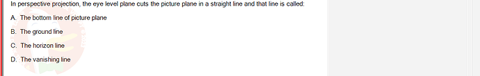 PST202_FA24_FE_890313_1 - (Choose 1 answer)   In perspective projection, the eye level plane cuts the picture plane in