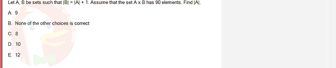 MAD101_FA24_RE_330075_1 - (Choose 1 answer)   Let A, B be sets such that |B| = |A| + 1.