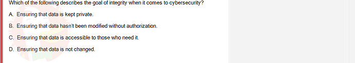 ITE302c_FA24_FE_768765_1 - (Choose 1 answer)   Which of the following describes the goal of integrity when it comes