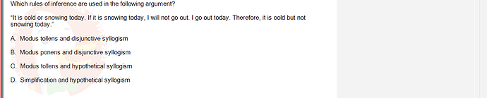 MAD101_SU24_RE_888281_1 - (Choose 1 answer)   Which rules of inference are used in the following argument? "It is cold