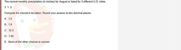 MAS202_FA24_RE_113118_1 - (Choose 1 answer)   The normal monthly precipitation (in inches) for August is listed for 3