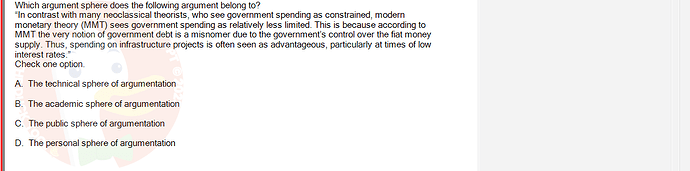 SSL101c_SU24_RE_918145_1 - (Choose 1 answer)   Which argument sphere does the following argument belong to? "In contrast with many