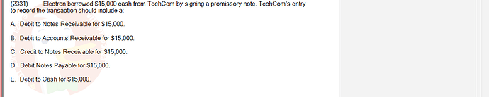 ACC101_FA24_RE_922728_1 - (Choose 1 answer)   (2331) Electron borrowed $15,000 cash from TechCom by signing a promissory note. TechCom's