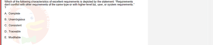 SWR302_SU24_RE_719186_1 - (Choose 1 answer)   Which of the following characteristics of excellent requirements is depicted by the