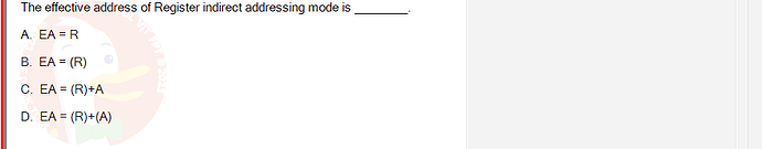 CEA201_FA24_FE_268514_1 - (Choose 1 answer)   The effective address of Register indirect addressing mode is A.