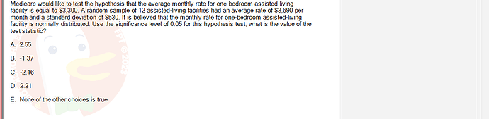 MAS291_SU24_FE_165303_1 - (Choose 1 answer)   Medicare would like to test the hypothesis that the average monthly rate