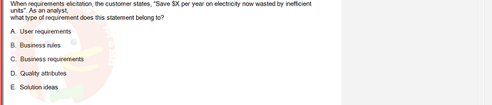 SWR302_SU24_RE_719186_1 - (Choose 1 answer)   When requirements elicitation, the customer states, "Save $X per year on electricity