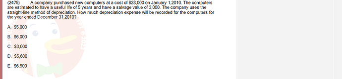 ACC101_SU24_RE_462588_1 - (Choose 1 answer)   (2475) A company purchased new computers at a cost of $28,000 on