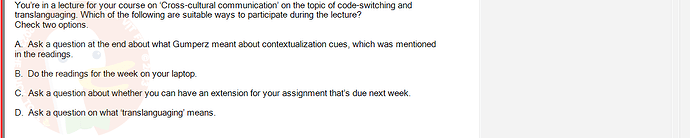 SSL101c_SU24_FE_749589_1 - (Choose 2 answers)   You're in a lecture for your course on 'Cross-cultural communication' on the