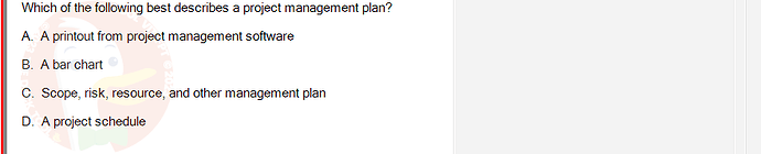 PMG201c_SU24_2_30201_1 - (Choose 1 answer)   Which of the following best describes a project management plan? A. A printout