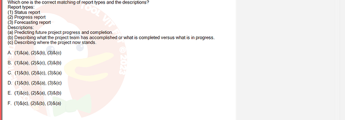 PMG201c_FA24_FE_187476_1 - (Choose 1 answer)   Which one is the correct matching of report types and the descriptions? Report