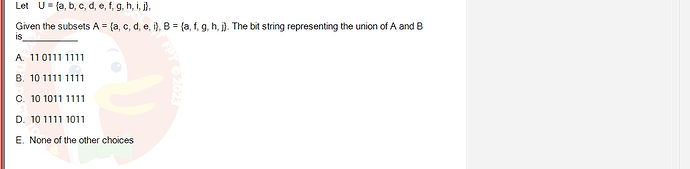 MAD101_FA24_RE_330075_1 - (Choose 1 answer)   Let U = {a, b, c, d, e, f, g, h, i,