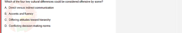 SSG104C1_SU24_FE_919006_1 - (Choose 1 answer)   Which of the four key cultural differences could be considered offensive by