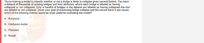 ITE302c_SU24_FE_982599_1 - (Choose 1 answer)   You're training a model to classify whether or not a bridge is