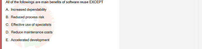 SWE201c_SU24_TE1_193193_1 - (Choose 1 answer)   All of the followings are main benefits of software reuse EXCEPT A.