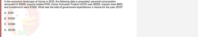 ECO121_FA24_FE_429504_1 - (Choose 1 answer)   In the economic landscape of Azoria in 2010, the following data is