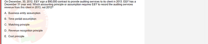 ACC101_SU24_RE_462588_1 - (Choose 1 answer)   On December, 30, 2012, E&Y sign a $90,000 contract to provide auditing