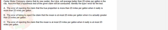 MAS202_FA24_FE_694699_1 - (Choose 1 answer)   Carter Motor Company claims that its new sedan, the Libra, will average