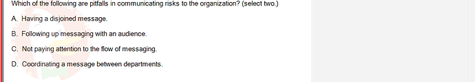 ITE302c_FA24_FE_768765_1 - (Choose 2 answers)   Which of the following are pitfalls in communicating risks to the organization?