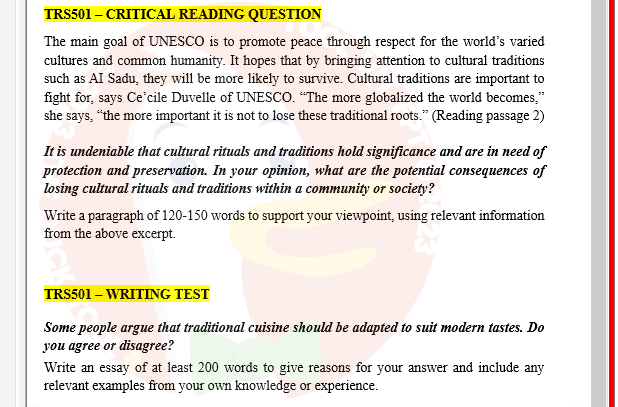 TRS501_W_SP24B5_RE_234747_imageIndex - TRS501 - CRITICAL READING QUESTION The main goal of UNESCO is to promote peace through respect