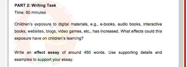 ENW492c_W_RESP24_870938_imageIndex - PART 2: Writing Task Time: 60 minutes Children's exposure to digital materials, e.g., e-books, audio books, interactive books,