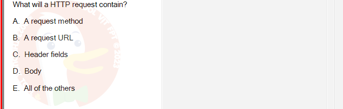 PRJ301_SU24_RE_714501_1 - (Choose 1 answer)   What will a HTTP request contain? A. A request